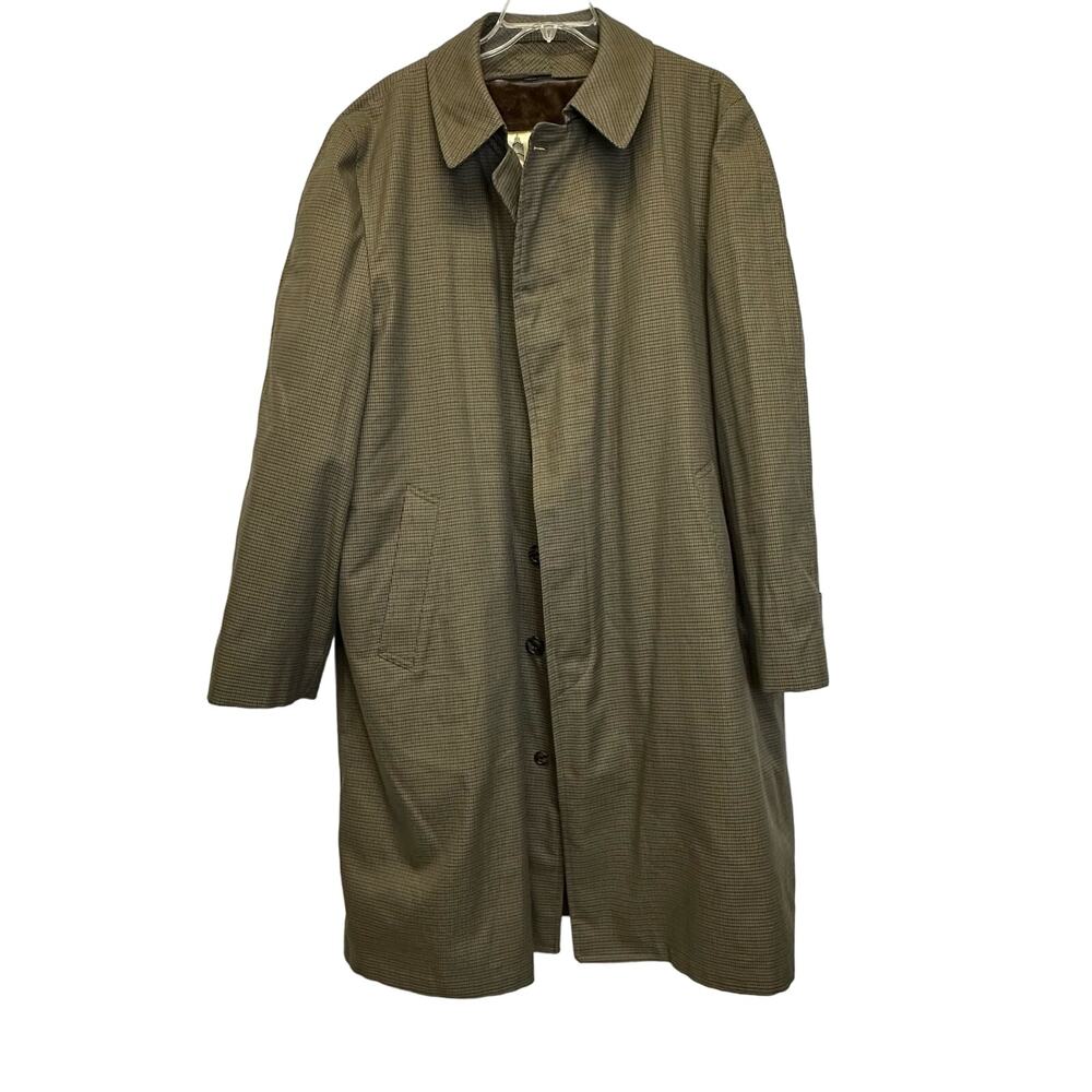 Vintage London Fog Hampden Row Trench Coat 46 Long - Brown Houndstooth Overcoat